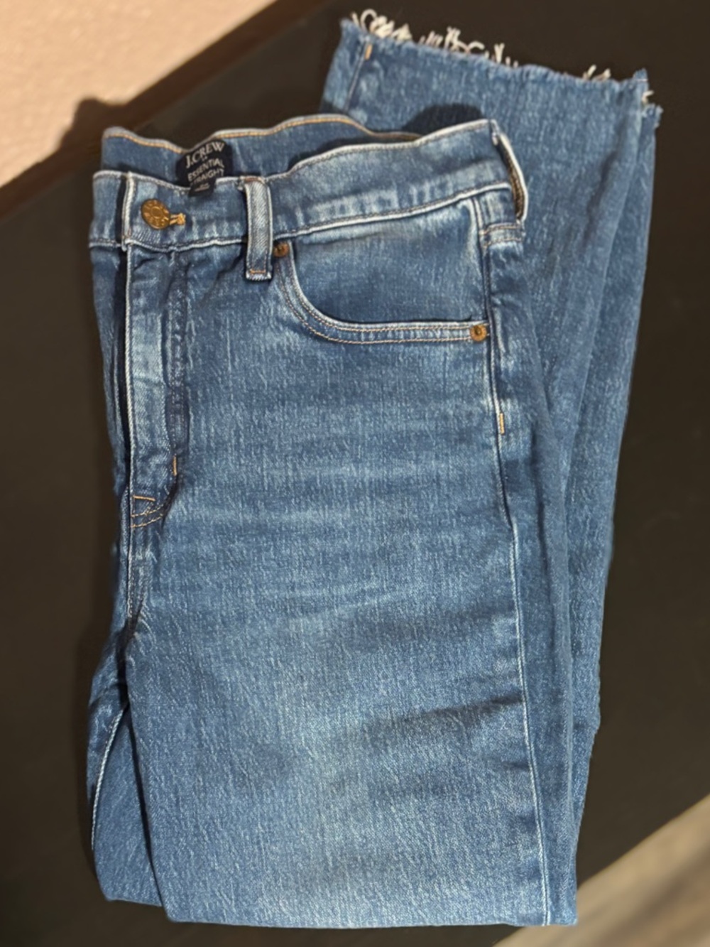 J. Crew Essential Straight Leg Raw Hem Modern Blue Ankle Jean